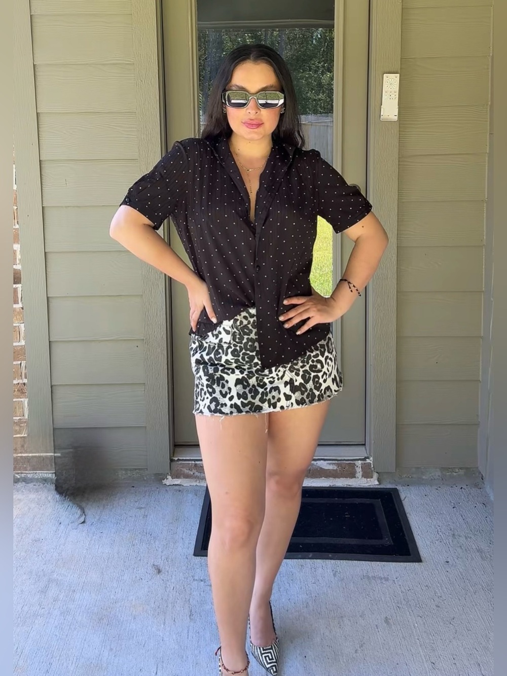 Covington Vintage Black Polka Dot Blouse L